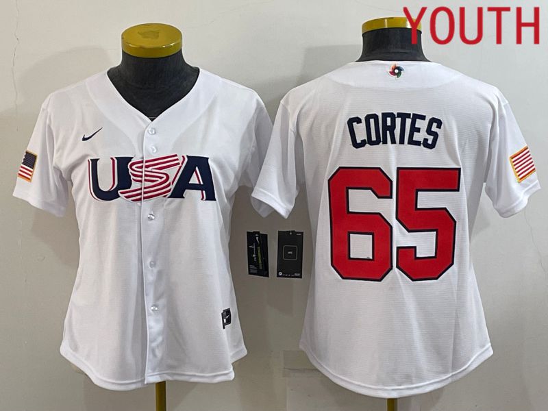 Youth 2023 World Cub USA #65 Cortes White MLB Jersey6